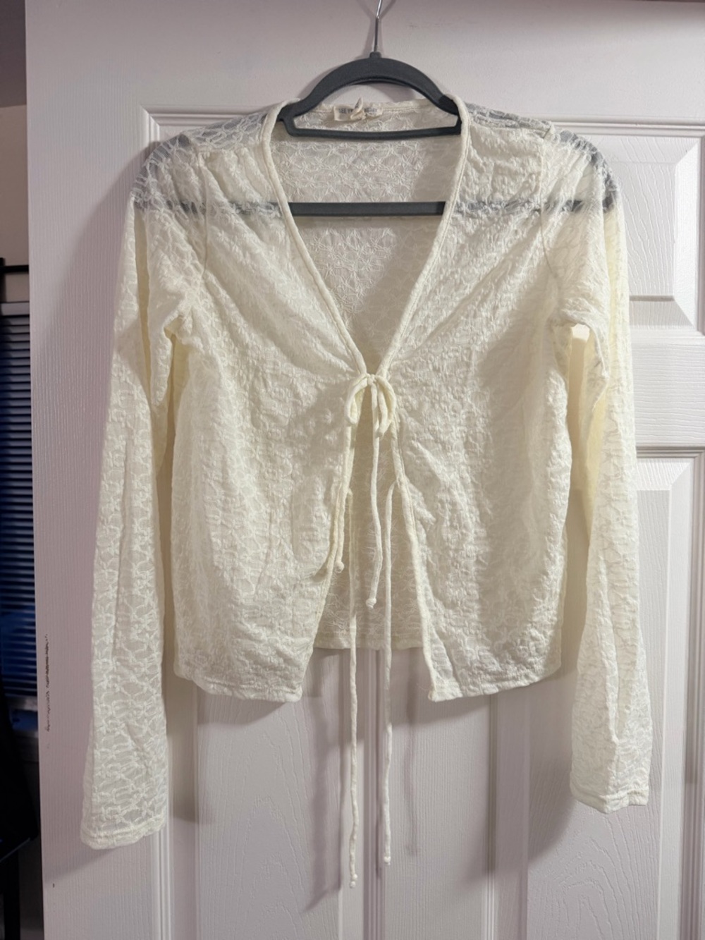 See You Monday White Sheer Lace Tie-Front Top